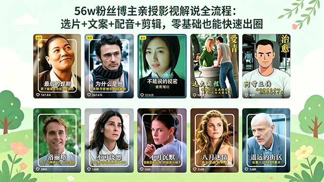 56万粉丝博主亲授影视解说全流程：选片+文案+配音+剪辑，零基础也能快速出圈-dabaowz