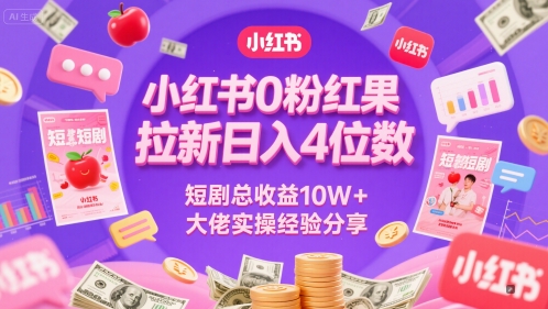 小红书0粉红果短剧拉新日入4位，数短剧总收益10W+大佬实操经验分享-dabaowz