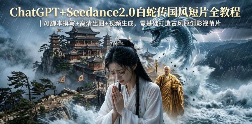 ChatGPT+Seedance2.0白蛇传国风短片全教程｜AI脚本撰写+高清出图+视频生成，零基础打造古风原创影视短片-dabaowz