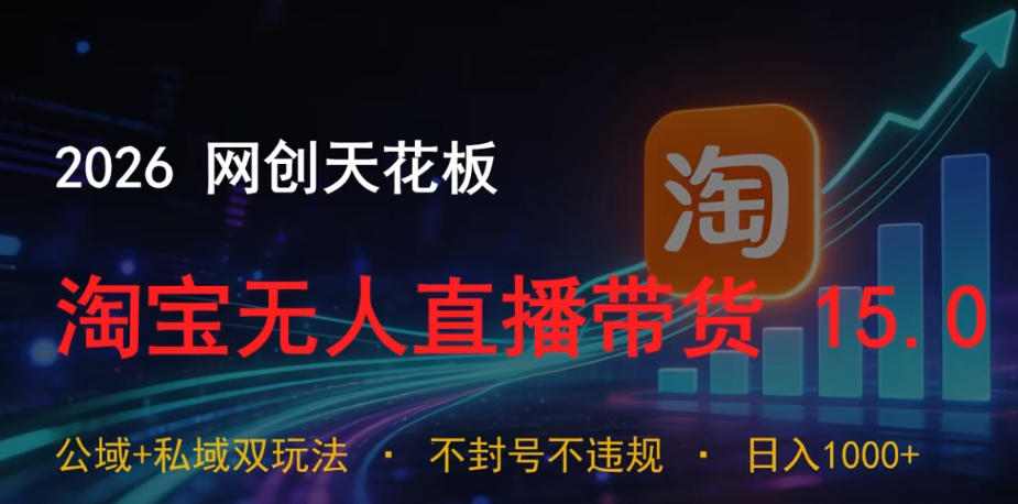 2026网创天花板，淘宝无人直播带货15.0，公域+私域双玩法，日入1k+，不违规不封号【揭秘】-dabaowz