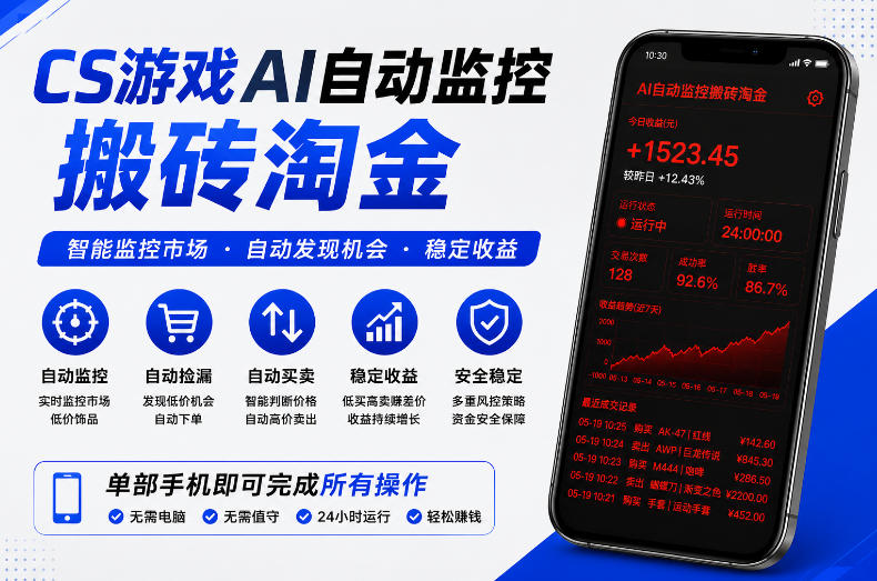 CS游戏AI自动监控搬砖淘金，稳定运行多年，支持任何形式验证，日入300+【揭秘】-dabaowz