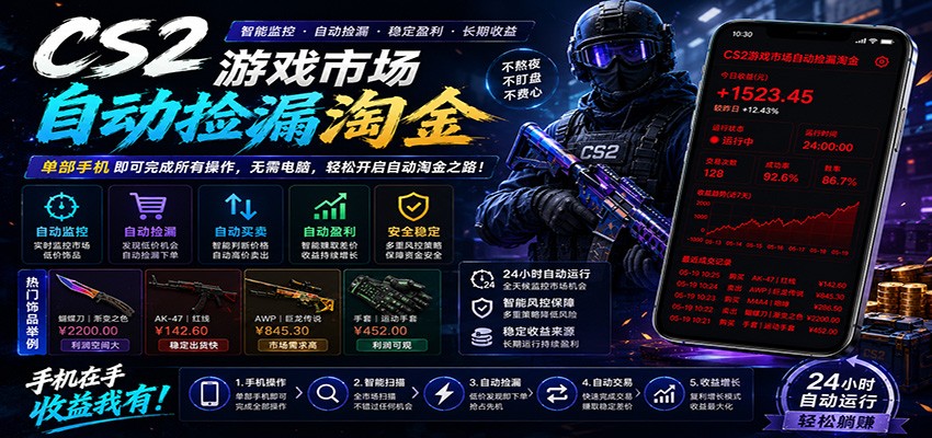 CSGO挂机捡漏项目通过利用游戏饰品交易机制，结合薄凉软件辅助捡漏，实现盈利-dabaowz