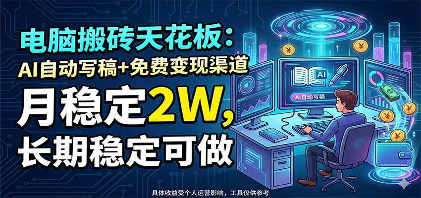 电脑搬砖天花板:AI自动写稿+免费变现渠道,月稳定2W,长期稳定可做-dabaowz