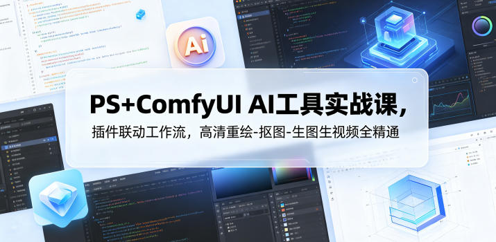 PS+ComfyUI AI工具实战课，插件联动工作流，高清重绘-抠图-生图生视频全精通-dabaowz