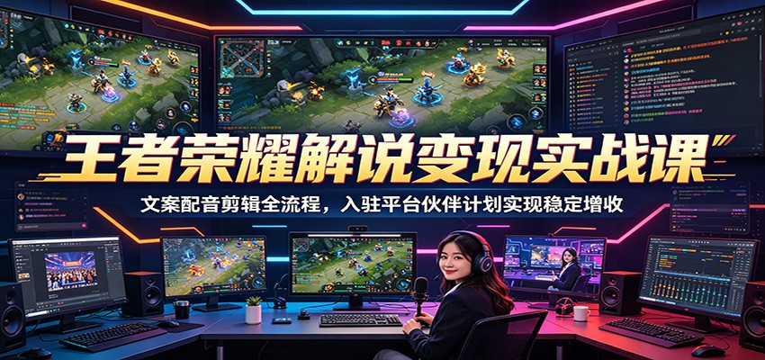 王者荣耀解说变现实战课：文案配音剪辑全流程，入驻平台伙伴计划实现稳定增收-dabaowz