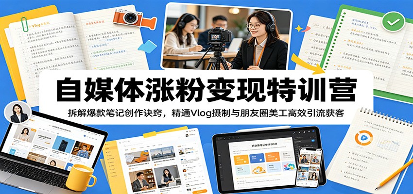 自媒体涨粉变现特训营：拆解爆款笔记创作诀窍，精通Vlog摄制与朋友圈美工高效引流获客-dabaowz