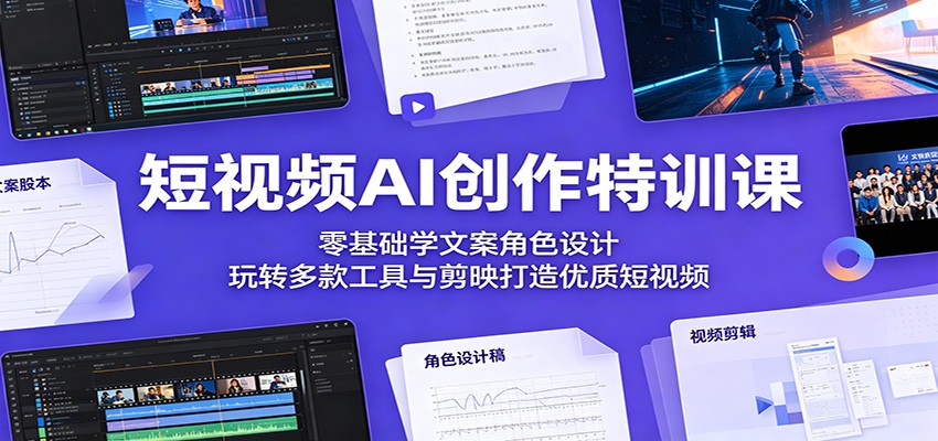 短视频AI创作特训课：零基础学文案角色设计，玩转多款工具与剪映打造优质短视频-dabaowz