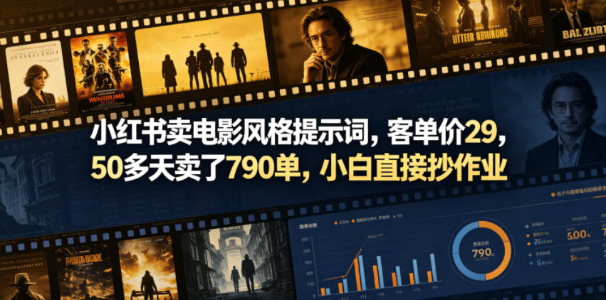 小红书卖电影风格提示词，客单价29，50多天卖了790单，小白直接抄作业！-dabaowz