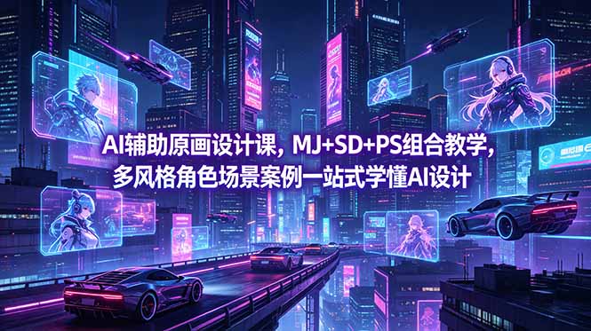 AI辅助原画设计课，MJ+SD+PS组合教学，多风格角色场景案例一站式学懂AI设计-dabaowz