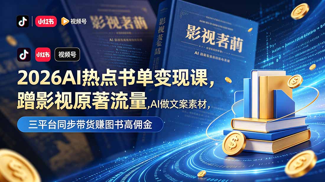 2026AI热点书单变现课，蹭影视原著流量，AI做文案素材，三平台同步带货赚图书高佣金-dabaowz