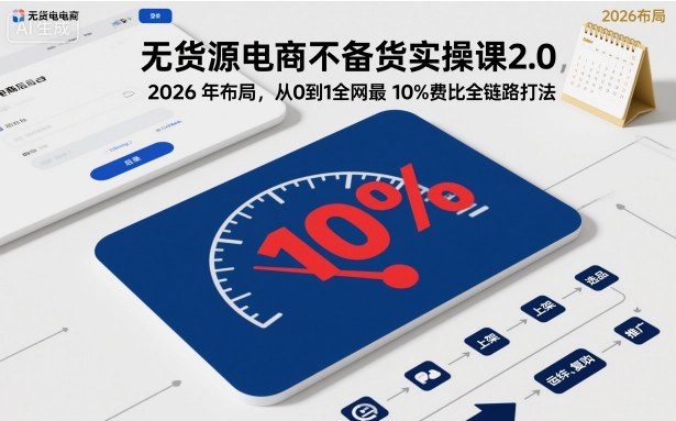 无货源电商不备货实操课2.0，2026年布局，从0到1全网最低10%费比全链路打法【更新26年4月】-dabaowz