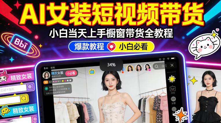 AI女装短视频橱窗带货：小白零门槛当天上手，高佣金爆款轻松賺！-dabaowz