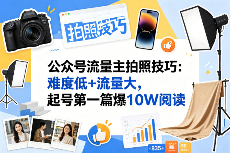 公众号流量主之拍照技巧赛道，难度低+流量大，起号第一篇就爆了10w阅读-dabaowz