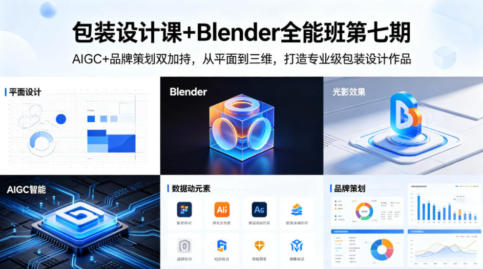 包装设计课+Blender全能班第七期，AIGC+品牌策划双加持，从平面到三维，打造专业级包装设计作品-dabaowz