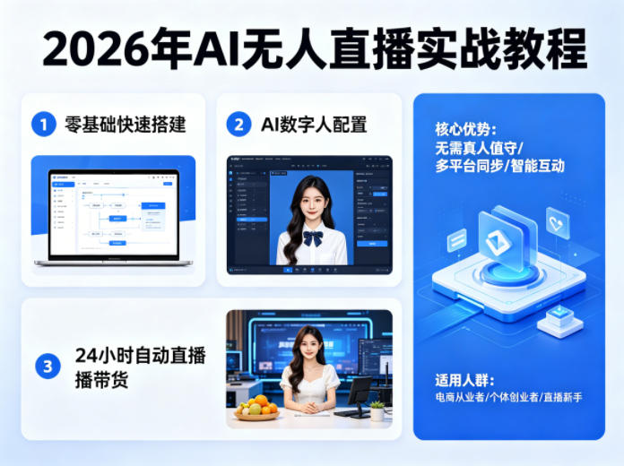 2026年AI无人直播实战教程，零基础也能快速搭建AI数字人无人直播间，实现24小时自动直播带货-dabaowz