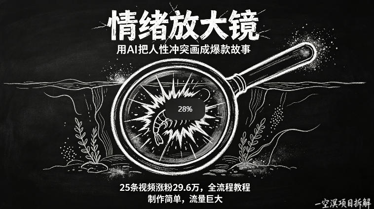 AI制作“情绪放大镜“视频，25条视频涨粉29.6W粉，流量巨大，制作简单，全流程教程-dabaowz