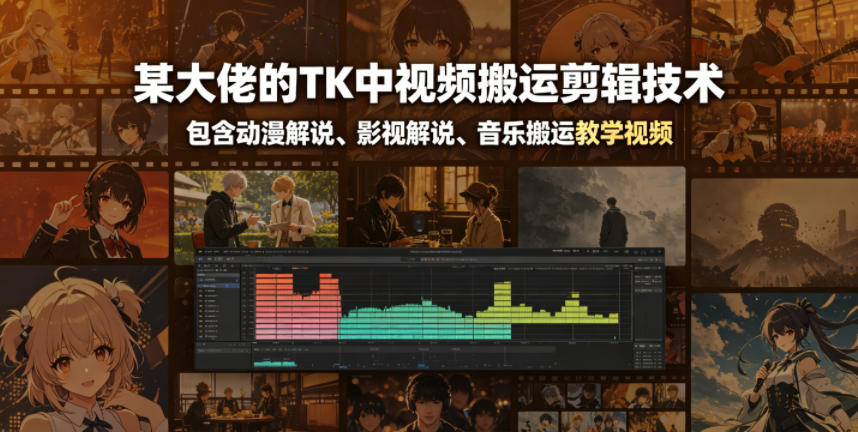 某大佬的TK中视频搬运剪辑技术，包含动漫解说、影视解说、音乐搬运教学视频-dabaowz