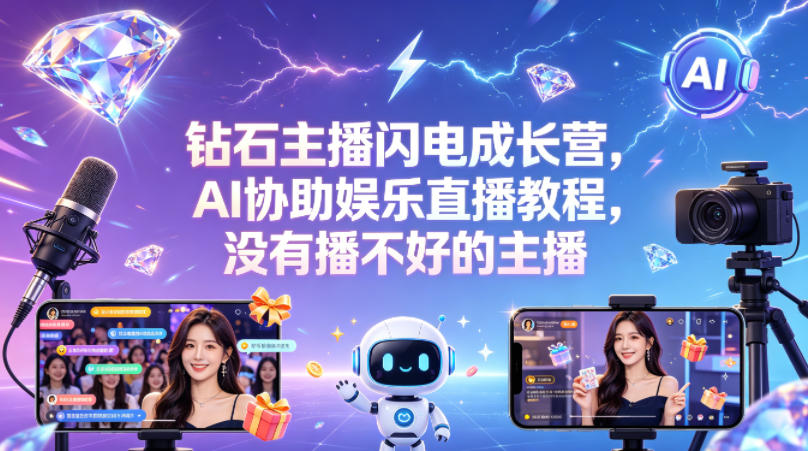 钻石主播闪电成长营，Al协助娱乐直播教程，没有播不好的主播-dabaowz