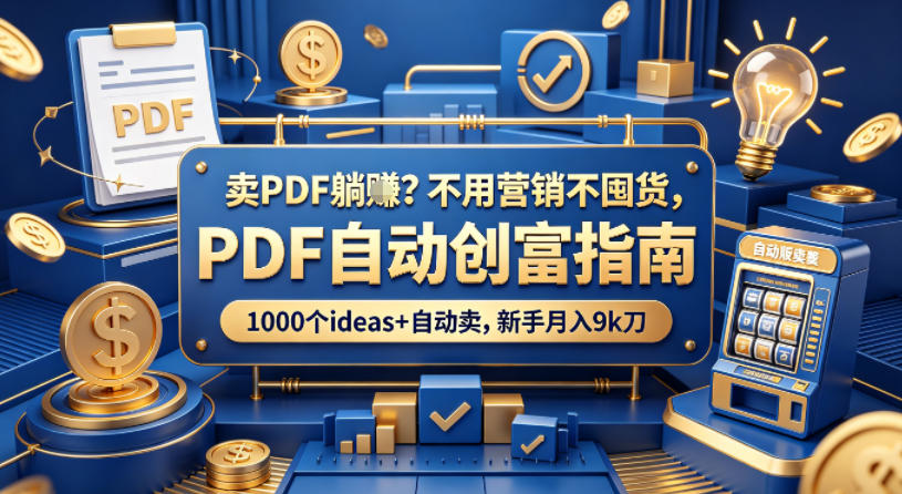 卖PDF躺賺？不用营销不囤货，PDF自动创富指南，1000个ideas+自动卖，新手月入9k刀【原创双语字幕】-dabaowz