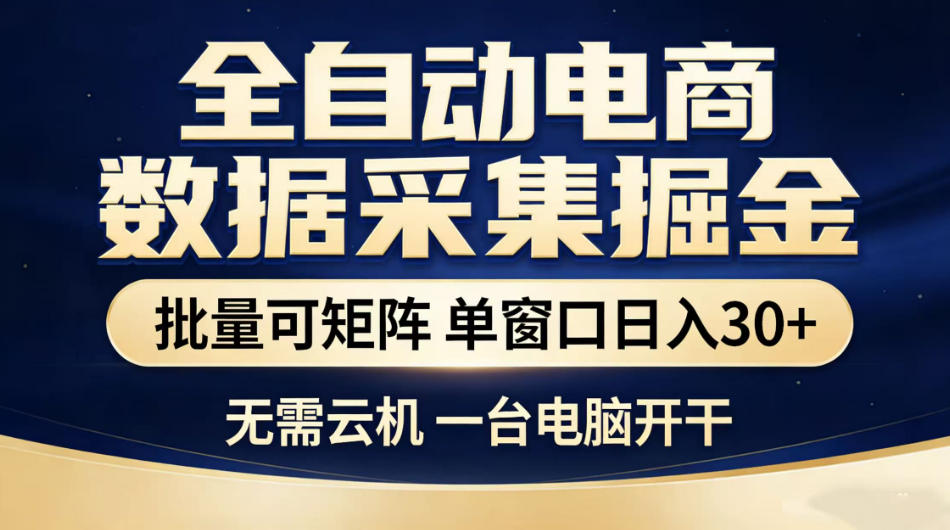 全自动电商数据采集掘金，批量可矩阵单窗口日入30+，无需云机一台电脑开干【揭秘】-dabaowz