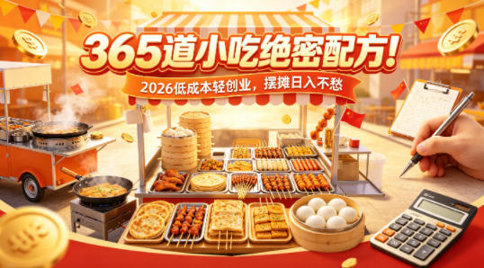 365道小吃绝密配方！2026低成本轻创业，摆摊日入不愁-dabaowz