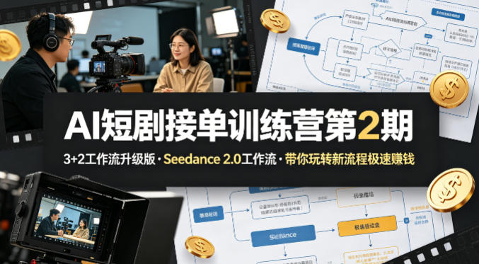 AI短剧接单训练营第2期，3+2工作流升级版，Seedance 2.0工作流，带你玩转新流程极速賺钱-dabaowz