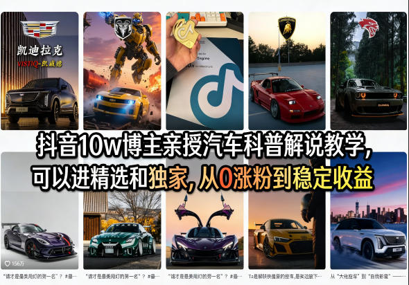 抖音10w博主亲授汽车科普解说教学，可以进精选和独家，从0涨粉到稳定收益(详细视频课程+1T素材)-dabaowz