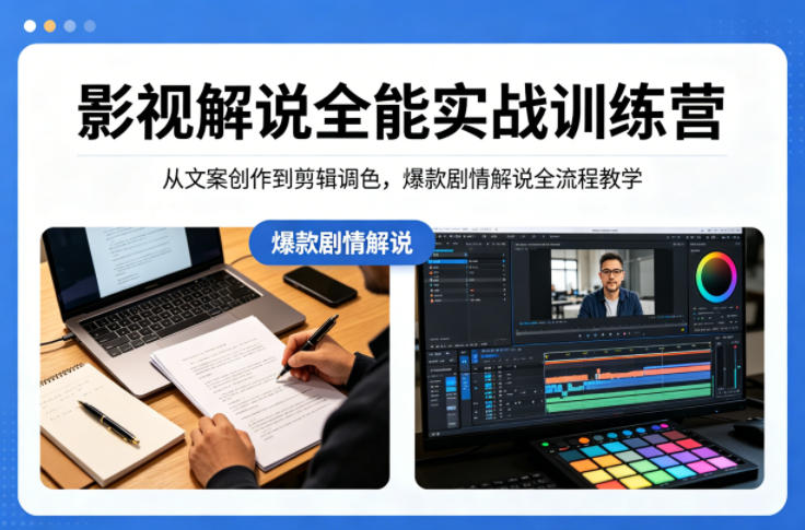影视解说全能实战训练营：从文案创作到剪辑调色，爆款剧情解说全流程教学-dabaowz