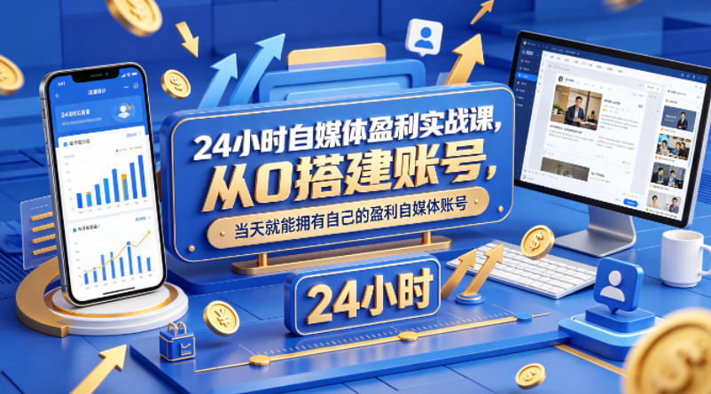 24小时自媒体盈利实战课，从0搭建账号，当天就能拥有自己的盈利自媒体账号-dabaowz