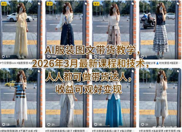 AI服装图文带货教学，2026年3月最新课程和技术，人人都可做带货达人，收益可观好变现-dabaowz