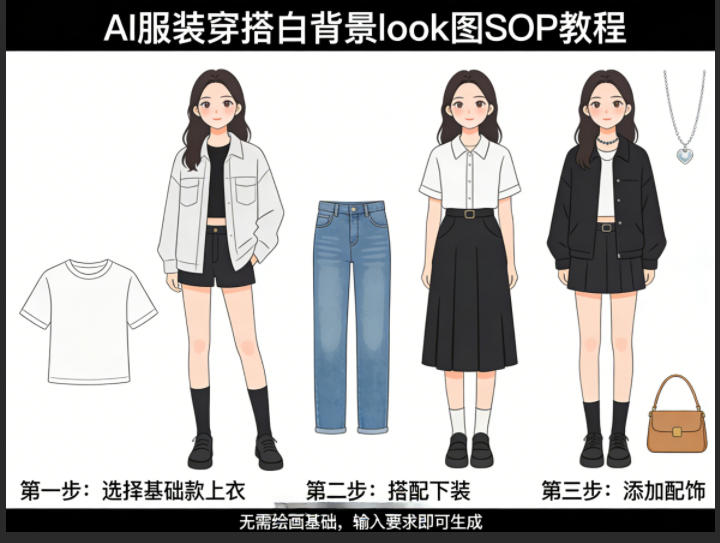 AI服装穿搭白背景look图SOP教程，不用会画画，提几句具体要求，AI就能还你一个奇迹-dabaowz