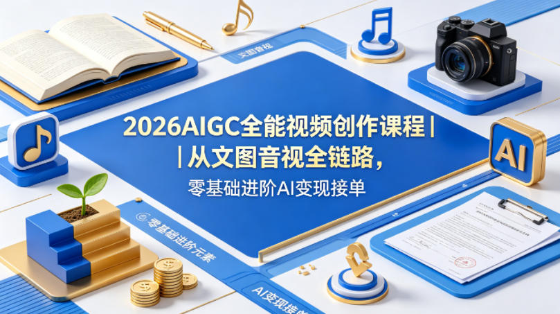 2026AIGC全能视频创作课程｜从文图音视全链路，零基础进阶AI变现接单-dabaowz
