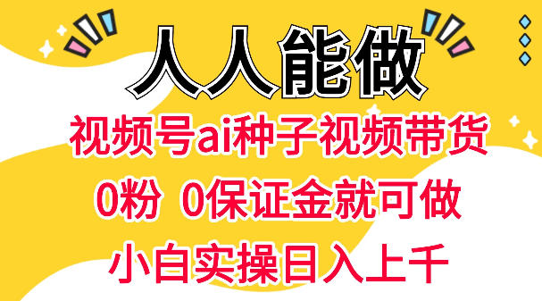 视频号AI种子带货，0粉0保证金就可做，人人能做，实操日入1k+-dabaowz