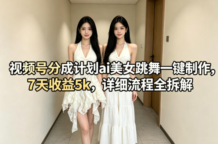 视频号分成计划ai美女跳舞一键制作，7天收益5k，详细流程全拆解-dabaowz