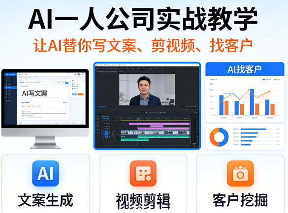 AI一人公司实战教学，让AI替你写文案、剪视频、找客户-dabaowz