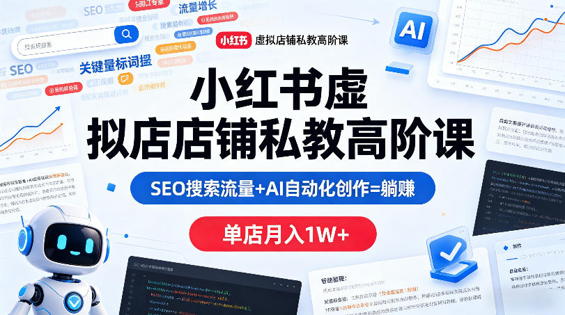 小红书虚拟店铺私教高阶课，SEO搜索流量+AI自动化创作=躺賺，单店月入1W+-dabaowz