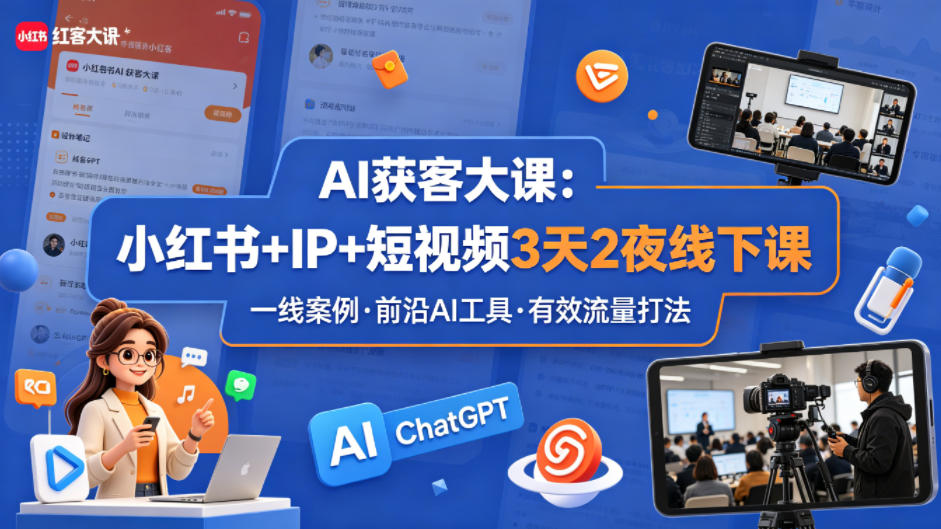 AI获客大课小红书+IP+短视频3天2夜线下课，用最真实的一线案例，最前沿的AI工具，最有效的流量打法-dabaowz