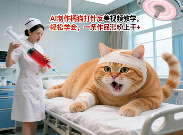 AI制作橘猫打针反差视频教学，轻松学会，一条作品涨粉上千+-dabaowz