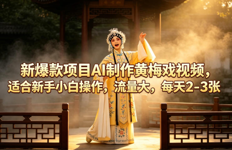新爆款项目AI制作黄梅戏视频，适合新手小白操作，流量大，每天2-3张-dabaowz