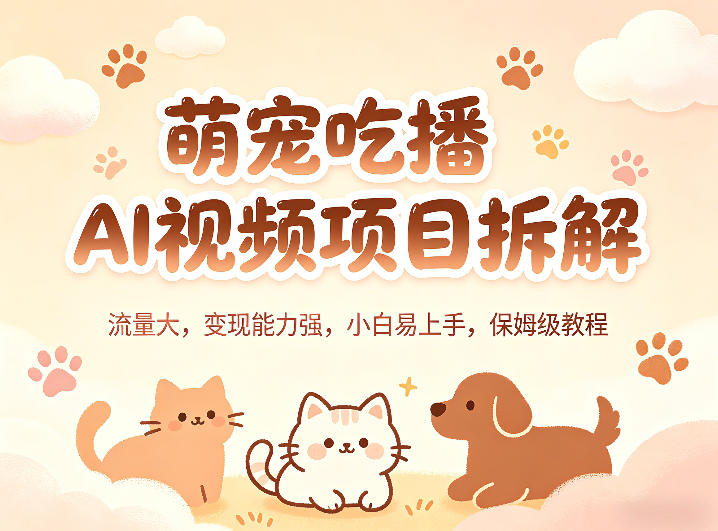 萌宠吃播AI视频项目拆解，流量大，变现能力强，小白易上手，保姆级教程-dabaowz
