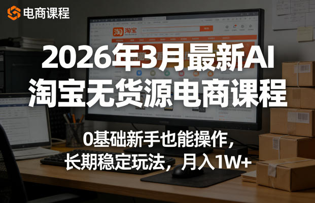 2026年3月最新AI淘宝无货源电商课程，0基础新手也能操作，长期稳定玩法，月入1W+(更新0410)-dabaowz