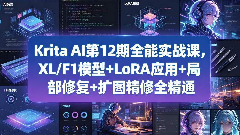 Krita AI第12期全能实战课，XL/F1模型+LoRA应用+局部修复+扩图精修全精通-dabaowz