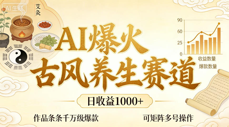 AI爆火古风养生赛道，日收益1k+单条作品点赞破万+，可矩阵多号操作【揭秘】-dabaowz