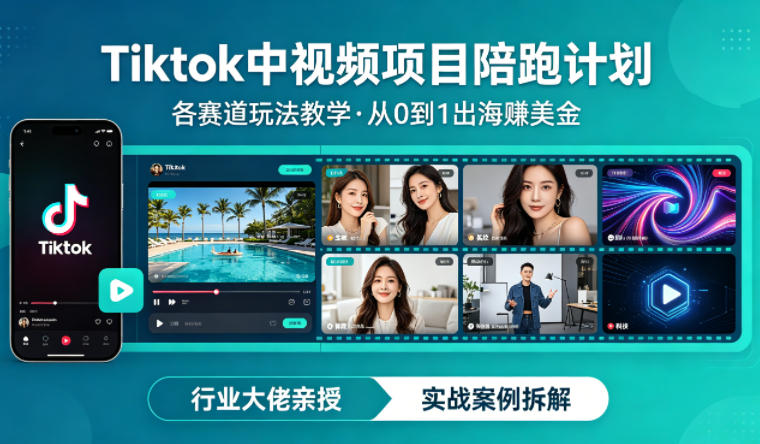 某大佬的Tiktok中视频项目陪跑，涵盖TK各个赛道玩法教学，从0到1出海賺美金-dabaowz