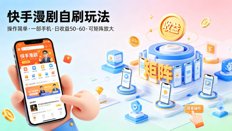快手漫剧自刷玩法，操作简单，一部手机就可以做，一天50-60收益，可矩阵放大【揭秘】-dabaowz