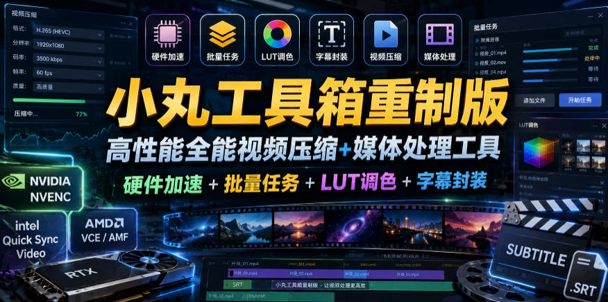 小丸工具箱重制版–高性能全能视频压缩+媒体处理工具｜硬件加速+批量任务+LUT调色+字幕封装-dabaowz
