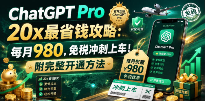 ChatGPT Pro 20x最省钱攻略：每月980，免税冲刺上车！附完整开通方法【文档】-dabaowz