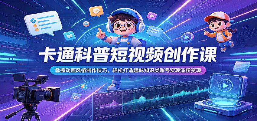 卡通科普短视频创作课：掌握动画风格制作技巧，轻松打造趣味知识类账号实现涨粉变现-dabaowz