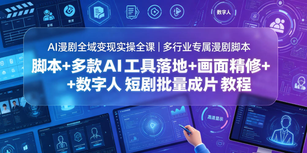AI漫剧全域变现实操全课｜多行业专属漫剧脚本+多款AI工具落地+画面精修+数字人短剧批量成片全教程-dabaowz