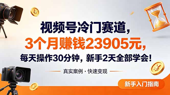 视频号冷门赛道，3个月变现23905元，新手2天学会 每天操作30分钟！-dabaowz